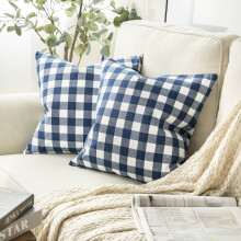 Decoratieve sierkussenhoezen uit de Checkers-serie, klassiek retro ruitpatroon, 45 x 45 cm, donkerblauw/wit, set van 2