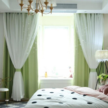 2-Layer Blackout Curtains 39.4x78.7" Grommet Panel, Hollow Out Star Design for Girls Bedroom, Living Room - Compatible with Standard Rods