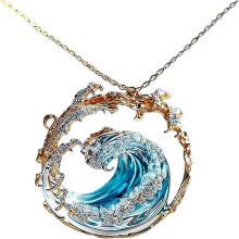 Conjunto de joias RnemiTe-amo Ocean's Oath, colar/anel/brinco ajustável com onda do oceano, presente com tema marítimo, compatível com Ocean's