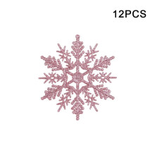 Pretty Comy 12PCS Glittery Snowflake Christmas Ornaments Hanging Snowflake Tree Decorations Winter Window Snowflake Ornaments (Pink, 3.9" In Dia)