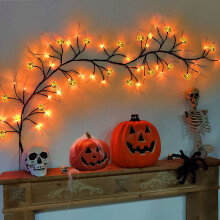 Jannly 45 LED Battery Operated Pumpkin Garland - 6FT Purple Orange String Lights for Halloween Decorations, Compatible with Party & Scary Themes