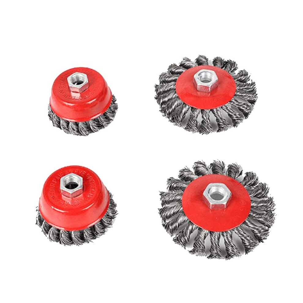 4Pcs Durable Twisted Wire Brush Set For Angle Grinder Rust Removal M14 75Mm 100Mm 9113335013636