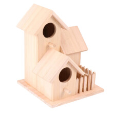 Three Room Wooden Bird House for Garden Small Birds DIY Painting Ready Outdoor Bird Nest