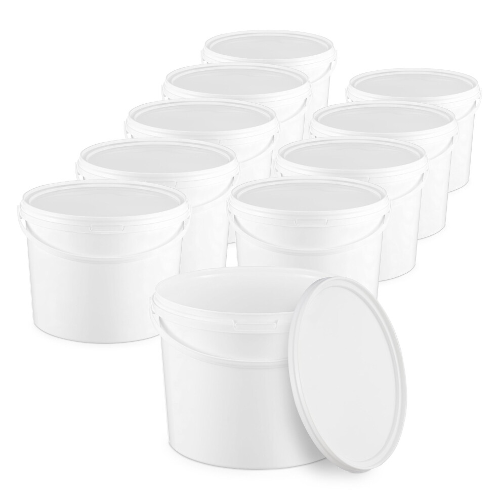 10 X 10 Litre Plastic Bucket With Lid Airtight Seal Food Grade White Bucket For Home And Garden 9164114617194