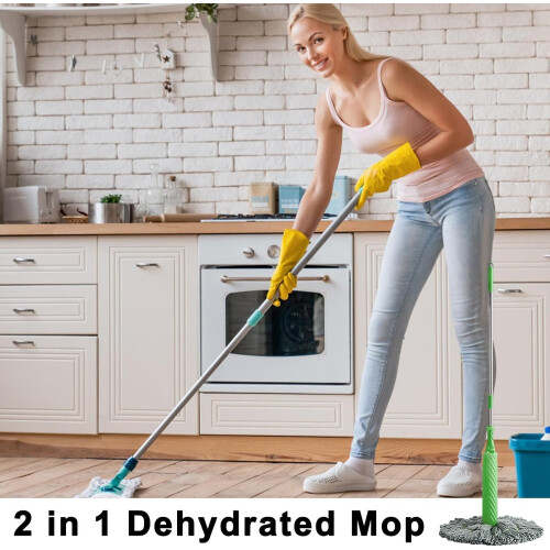 Floor Cleaning Mop 2 in 1 Microfiber Spin Mop 360 Degree Rotating Flat Mop Wall Mounted Storage 1