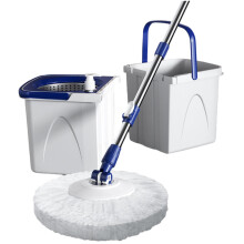 Spin Mop and Bucket Set with DualCompartment Wringer, Telescopic Handle and 2 Microfiber Pads for Home Cleaning