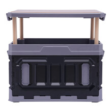 95L Foldable Storage Box with Wooden Lid, Large Collapsible Bin for Camping, Car and Home