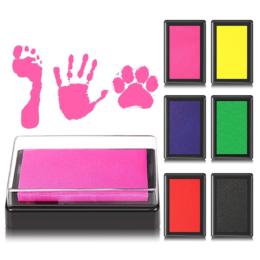 DISEN 6 Pcs Reusable Ink Pad for Baby, Footprint & Handprint Keepsake, Non-Toxic, Acid-Free, Easy Wash, Compatible with Scrapbooking Kits