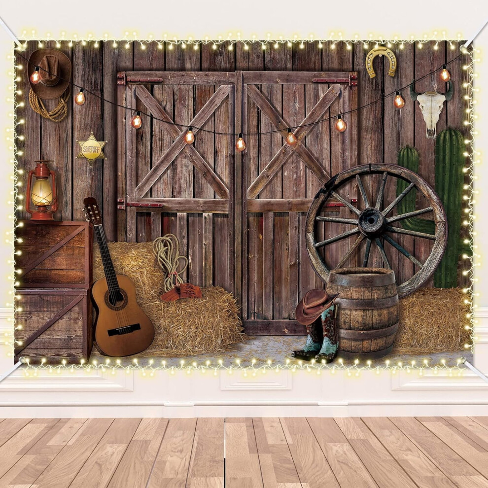 7 X 5 Ft Western Cowboy Backdrop Large Western Party Background Polyester Wild West House Barn Photo Banner 9395123860541