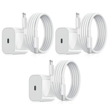Lot de 3 chargeurs rapides 20 W compatibles iPhone - Adaptateur + câble - Blanc