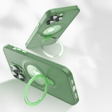 Étui MagSafe transparent compatible avec l'iPhone 15 Pro Max, coque fine en polycarbonate mat antichoc avec anneau magnétique, vert