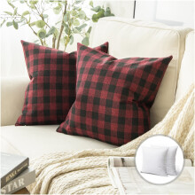 Phantoscope Checkers Serie Quadratisches Dekokissen mit Füllung, klassisches Retro-Karomuster, 45 x 45 cm, Rot/Schwarz, 2er-Pack