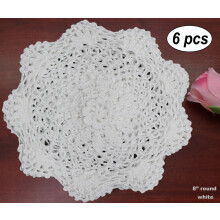 6 Pieces 8" Round Crochet Lace Doily WHITE 100% Cotton Handmade