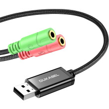 Oiriúntóir Fuaime USB Fada, Oiriúntóir USB go 3.5mm Jack TRS AUX le haghaidh Cárta Fuaime USB Sliseanna Tógtha isteach le haghaidh