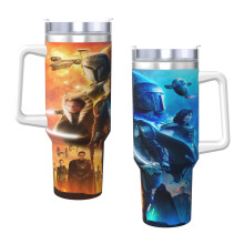 Copo térmico Star Wars H2.0 de 1,2 litros (40 oz) em aço inoxidável com tampa e canudo, ideal para água, chá gelado, café ou smoothies.