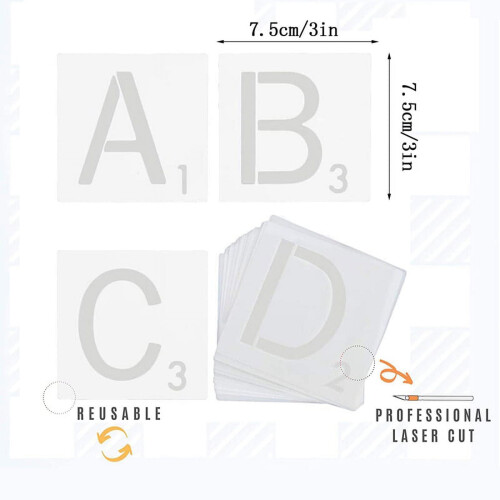 26Pcs/set Reusable Scrabble Style Tile Stencil Letters Stencil Template For Tile Wall Decor Art 1