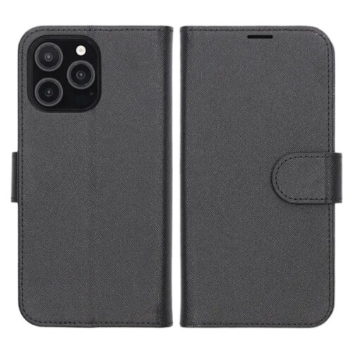 Étui portefeuille avec support compatible avec iPhone 16 Pro - Noir