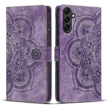 Étui en cuir givré Mandala Emed Retro pour téléphone violet (qb) Compatible avec Samsung Galaxy S25+ 5G