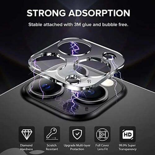 Kit com 3 Protetores de Lente de Câmera 3D Transparentes Compatíveis com iPhone 11, 12, 13, 14, 15, 16 Pro Max, Plus e Mini - Vidro Temperado 2