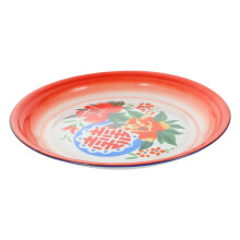 Okrúhly kovový podnos Guangmc Red Enamelware na kempovanie, farmárske účely a v reštauráciách