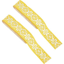 2Roll 15.3 Yards Ethnic Style Jacquard Ribbon Flat with Bronzing Floral Pattern Ribbon Yellow Embroidery Jacquard Trim Vintage Fabric Sewing Ribbon