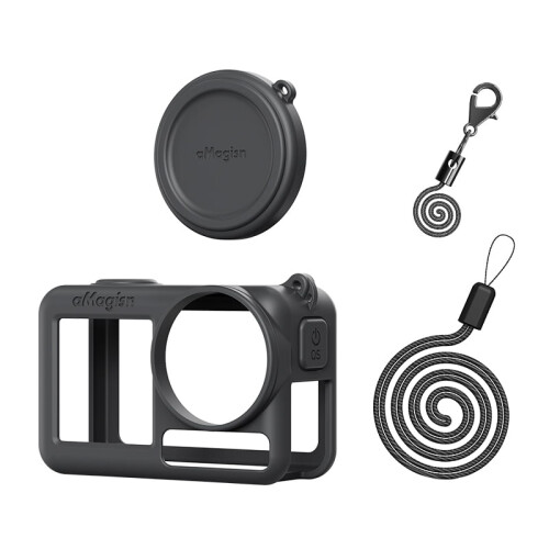 Capa de silicone com alça para lente Action5Pro, compatível com DJI Osmo Action5Pro, resistente a poeira e quedas.