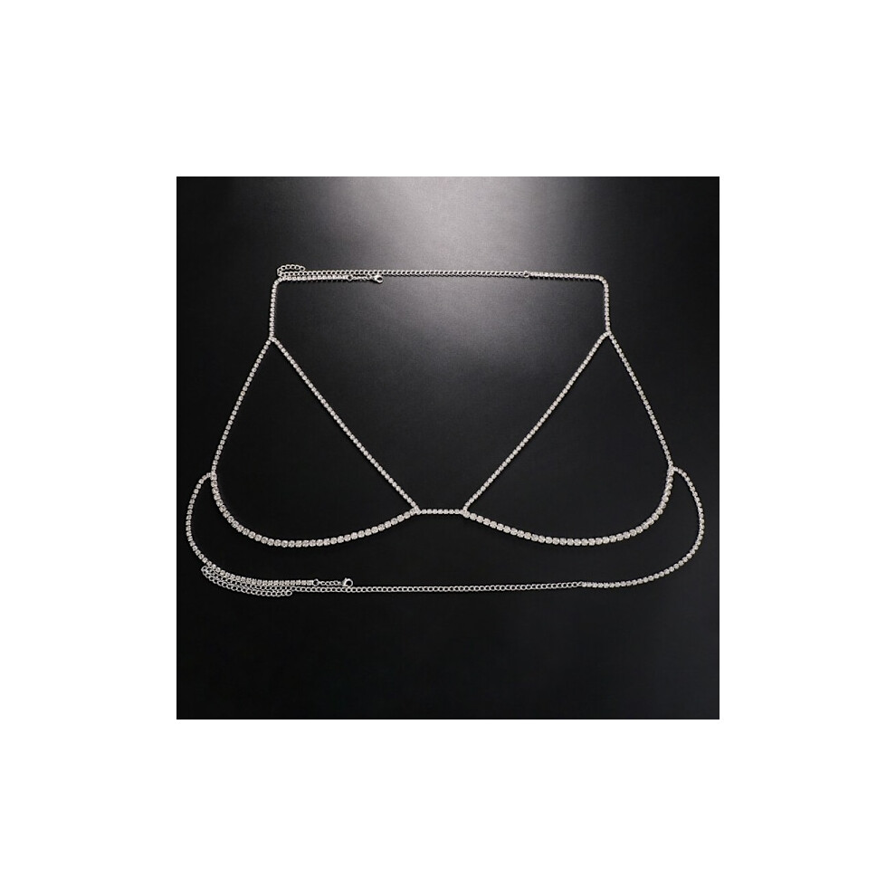 Rhinestone Chain Bra Crystal Body Chains For Women Necklace Sexy Bikini Nightclub Body Chain Jewelry Silver 9395123076300
