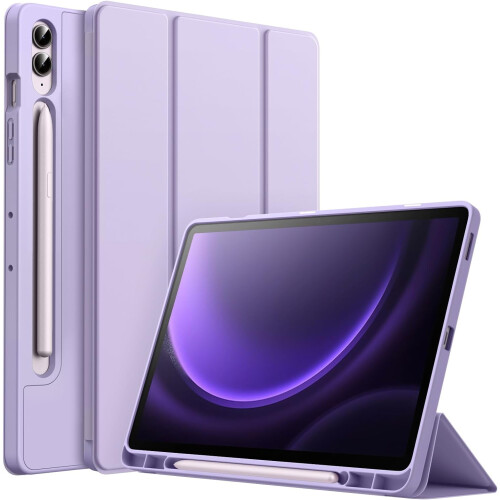 Capa compatível com Samsung Galaxy Tab S9FE+ / S9FE Plus de 12,4 polegadas com suporte para S Pen, em TPU macio com suporte triplo e proteção.