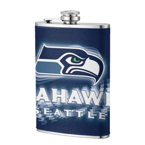 Seahawks Flagon Hip Flask8oz, Ανοξείδωτο ατσάλι και δέρμα κατάλληλο για τρόφιμα, Συμβατό με