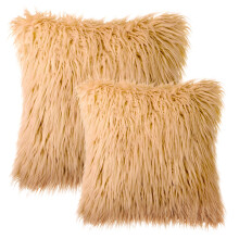 Phantoscope Merino Style Faux Fur Series Decorative Throw Pillow Bundle, 18" x 18"/22" x 22", Yellow, 2 Pack