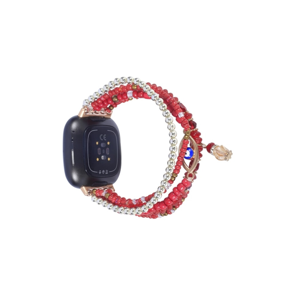 For Compatible With Fitbit Versa 3 / Sense Eye Bead Chain Watch Band Red 9395123078038