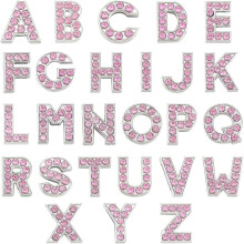 1 Schachtel mit 52 Stück, 26 verschiedenen Stilen, 8 mm Kristall-Alphabet-Strassperlen, Großpackung, rosa Metalllegierung, Schiebe-Strassperlen,