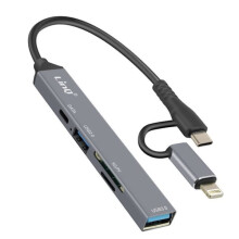 Hub USB-C e Lightning - LinQ - Nero - 1x USB-C - 2x USB - Lettore SD/TF
