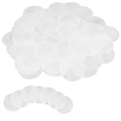 Conjunto de 180 conchas naturais redondas de Capiz, conchas de ostra de 5 cm (2 polegadas) para artesanato, com 2 furos. 1