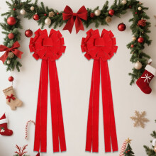 Kerststrik als piek voor de kerstboom, handgemaakte rode fluwelen strik, doe-het-zelf kerstboomhanger, grote kerstversiering