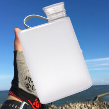 Xubond Glas-Wasserflasche, kompatibel mit X, tragbarer Fitnessbecher, schlichtes quadratisches Design, Weiß, Küchenutensilien