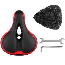 Cuscino per mountain bike Mizh, sella larga e ammortizzante con molle, completo di coprisella e 2 chiavi (rosso e nero)