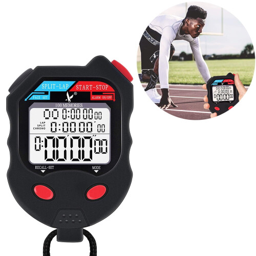 Digital Stopwatch Timer, 30Lap Memory Stopwatch Count Down Timer with Pace Mode 3-Row Extra Large Screen