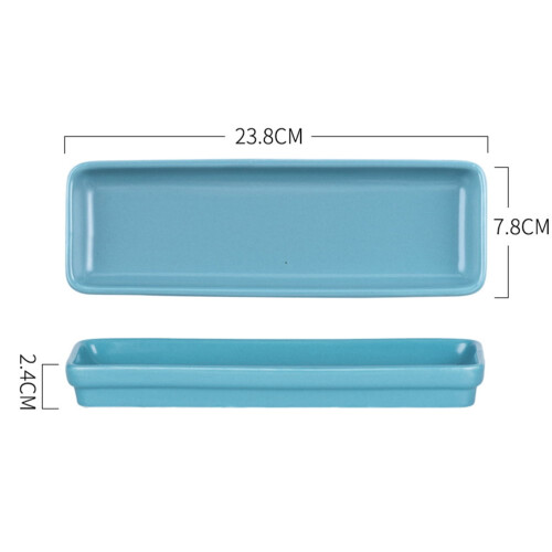Blue Ceramic Rectangular Serving Platter for Sushi, Appetizers, Snacks, Desserts - Party Tray Compatible with Sushi Plates 1