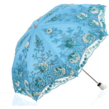 Opvouwbare UV-parasol, sneeuw-/regen-/zonparaplu, geborduurde trouwparaplu, blauw
