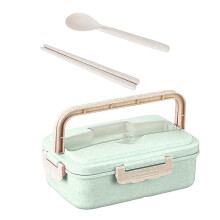 Cailmei Lunchbox, wiederverwendbar, 3-teilig, Kunststoff, unterteilt, Aufbewahrungsbox für Lebensmittel, Grün, 21,5 x 15,5 x 8,5 cm