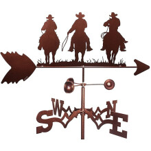 Metal Weather Vane with Three Cowboy Farm Scene, Weatherproof Steel for Garden or Roof Decor