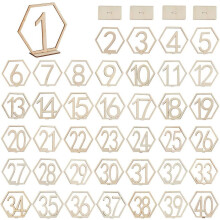 Conjunto de 40 números de mesa de madeira de 1 a 40, placas hexagonais de dupla face para festas de casamento, compatíveis com decoração de
