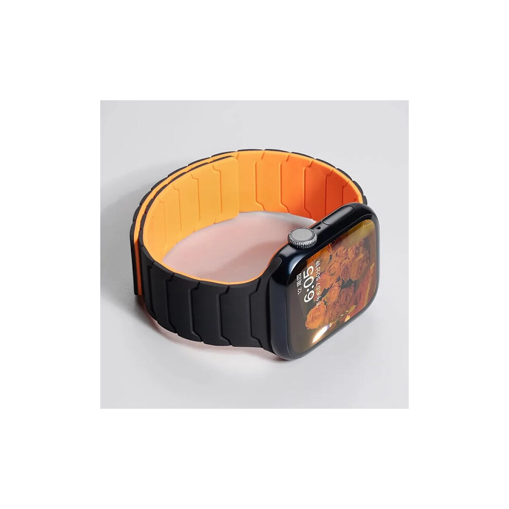 Magnetic Silicone Strap Compatible With Apple Watch Ultra 2 49Mm, Series 9-3 38-44Mm, Iwatch Se, Black Orange S10 Orange,Black 9395123299655