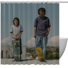 Cortina de ducha con estampado minimalista vintage de los 90 con ganchos, 72" x 72".