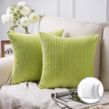 Quadratisches Dekokissen aus weichem, gestreiftem Cord-Samt für Sofa, 50 x 50 cm, Wassergrün, 2er-Pack