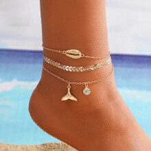 Gold Foot Jewelry Anklet Anklet Foot Chain - 3 Chains & Rhinestones Gold
