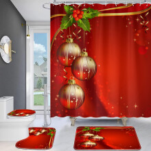 Juego de cortinas de ducha Chamoist Funny, 4 piezas - Cortina impermeable navideña para baño, estampado de bolas coloridas, alfombrilla y ganchos
