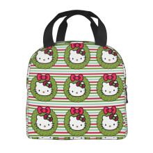 Lancheira térmica portátil Hello Kitty com estampa natalina, feita de alumínio, impermeável e refrigerada, ideal para escritório, piquenique,
