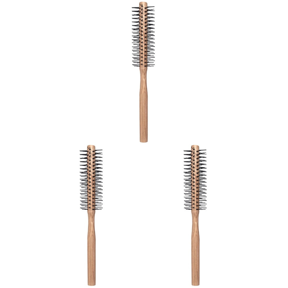 3 Pack Mini Curling Comb Small Round Brush Wood Roller for Curly Hair Thin Handle Styling Pick
